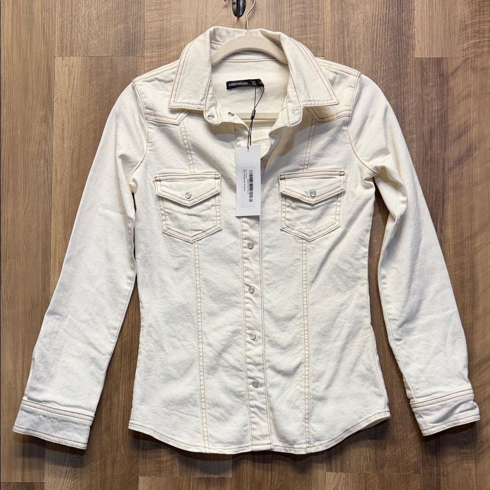 KAREN MILLEN - Popper Front Denim Shirt - Off White